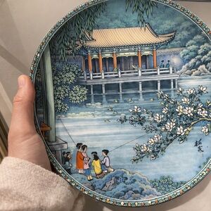 Antique Scenic Blue and Green Decorative Plate